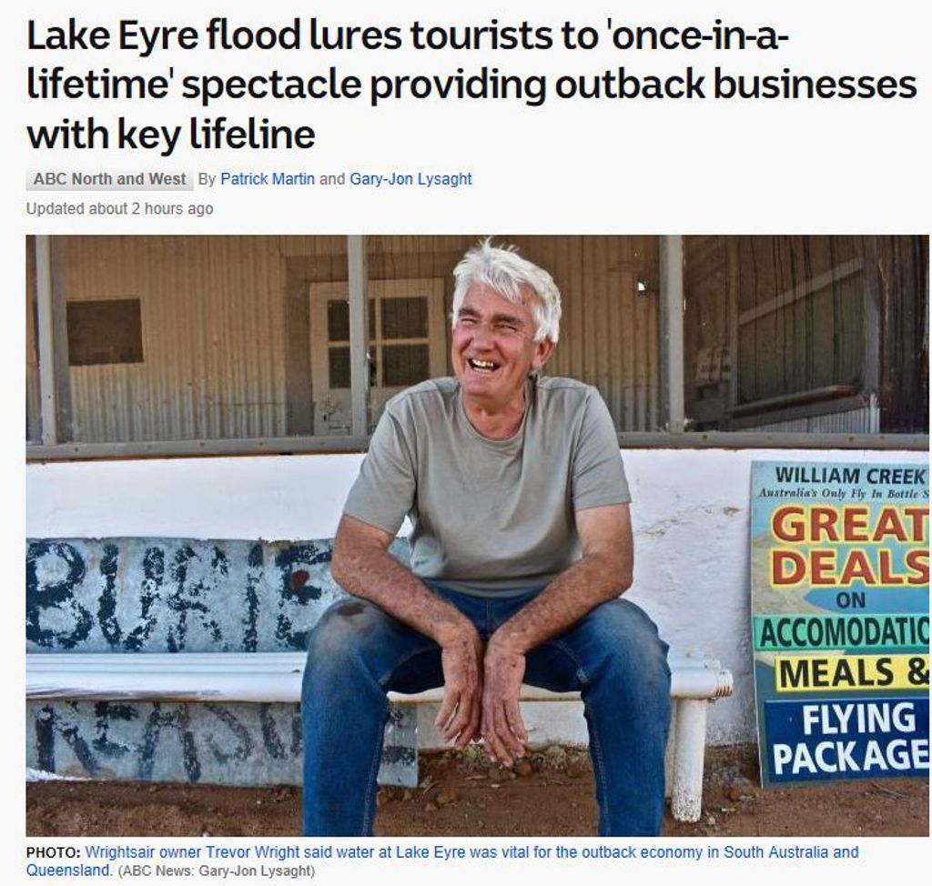 Lake Eyre flood lures tourists to once in a lifetime spectacle