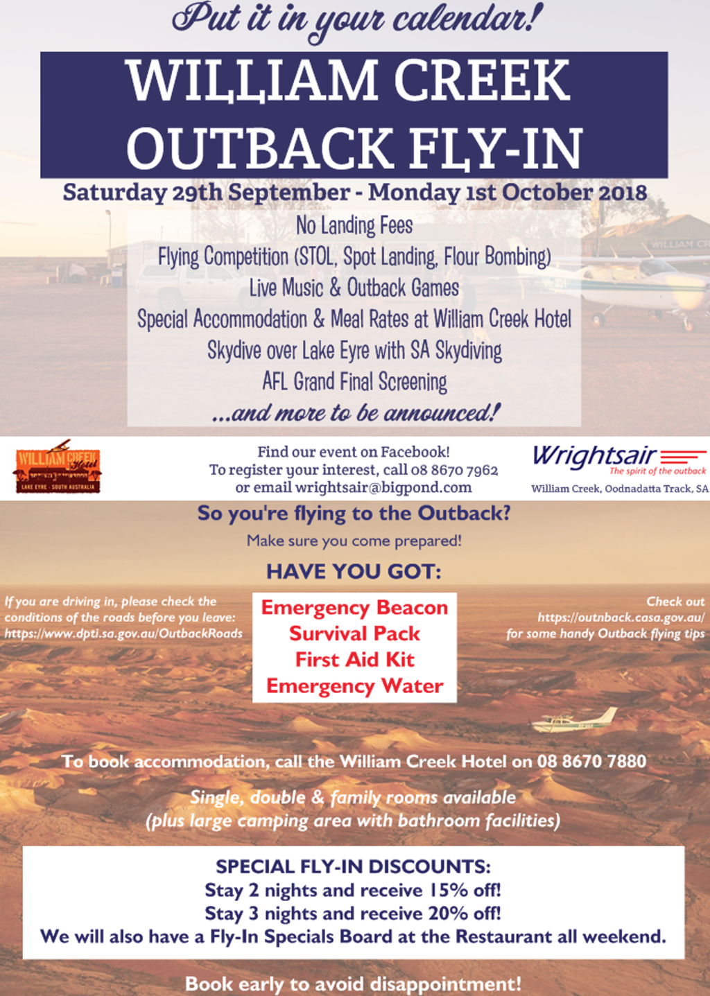 William Creek Fly-In Sept 29th to Oct 1st 2018!